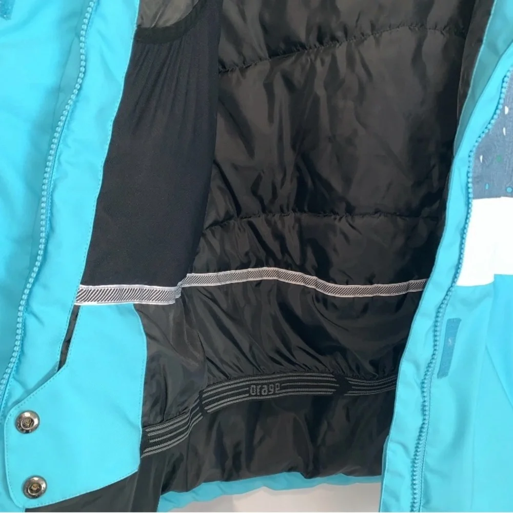 Girl’s XXL Orage Winter Coat Ski Snow Jacket Teal Blue White Polka Dot